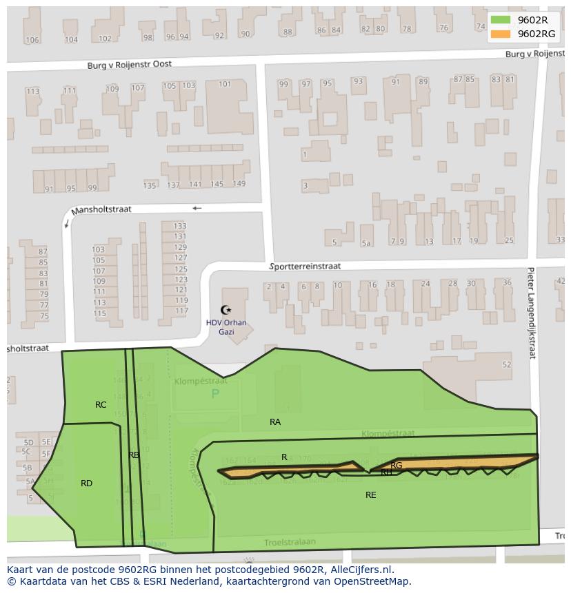 Afbeelding van het postcodegebied 9602 RG op de kaart.
