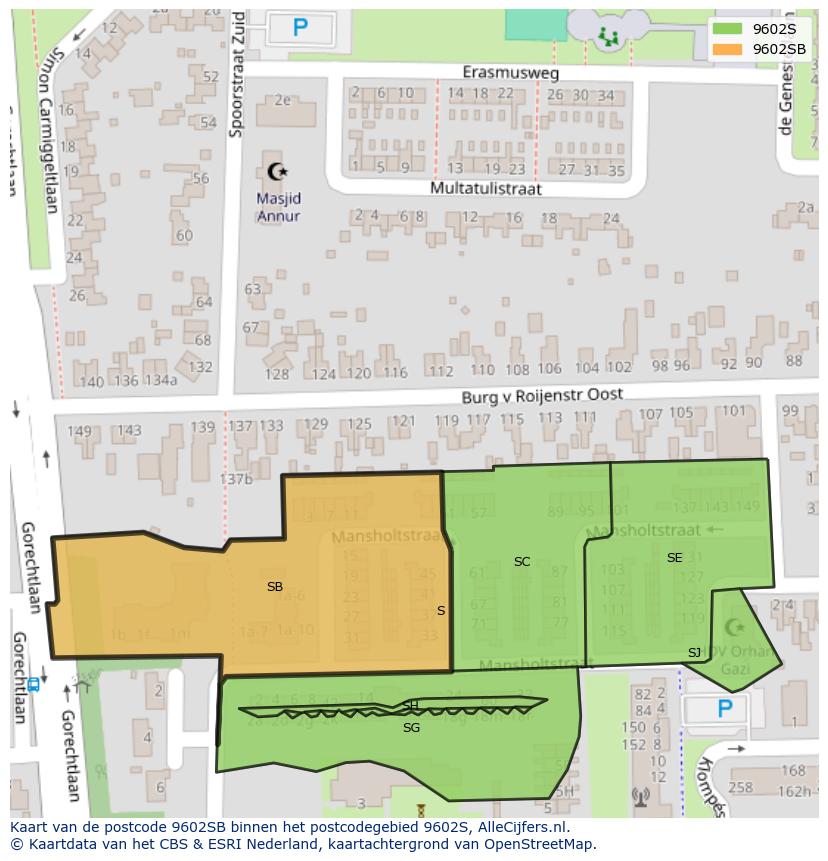 Afbeelding van het postcodegebied 9602 SB op de kaart.