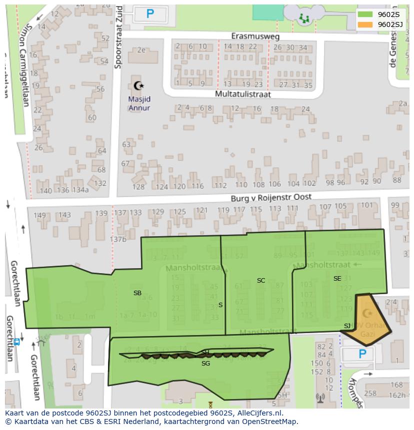 Afbeelding van het postcodegebied 9602 SJ op de kaart.