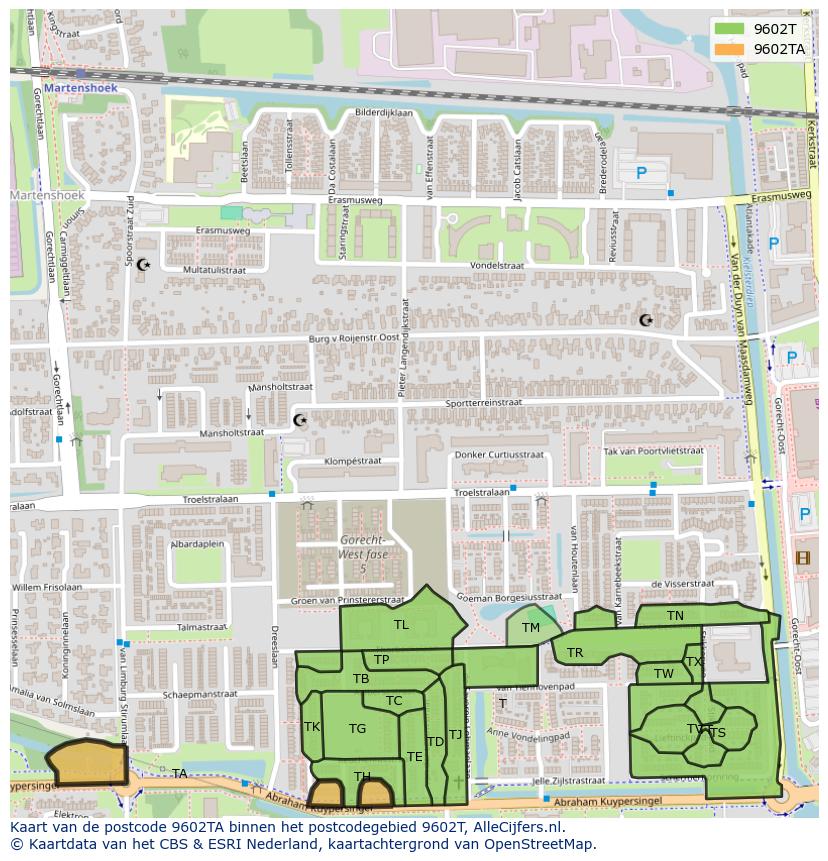 Afbeelding van het postcodegebied 9602 TA op de kaart.