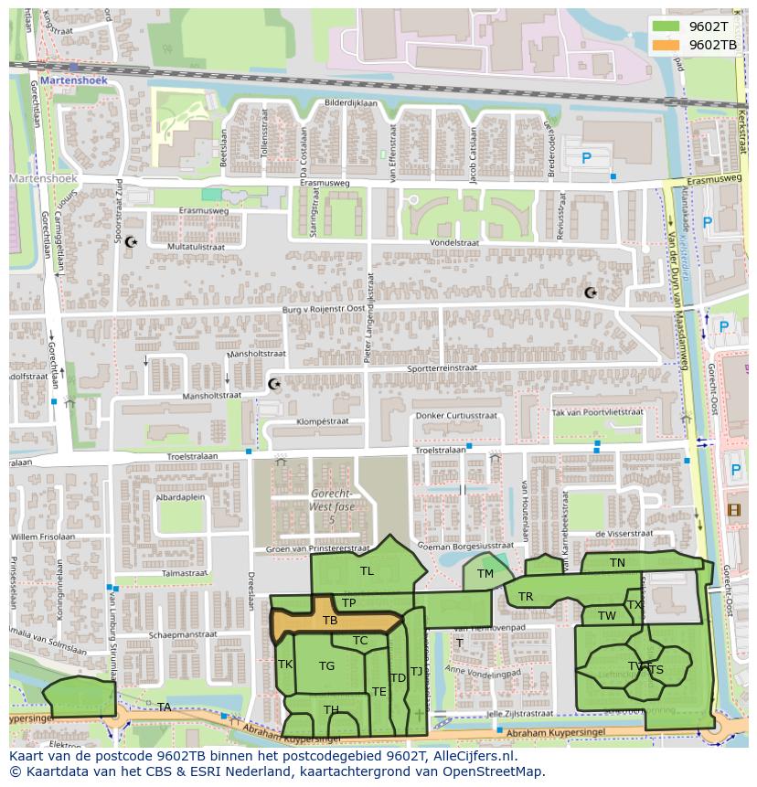 Afbeelding van het postcodegebied 9602 TB op de kaart.