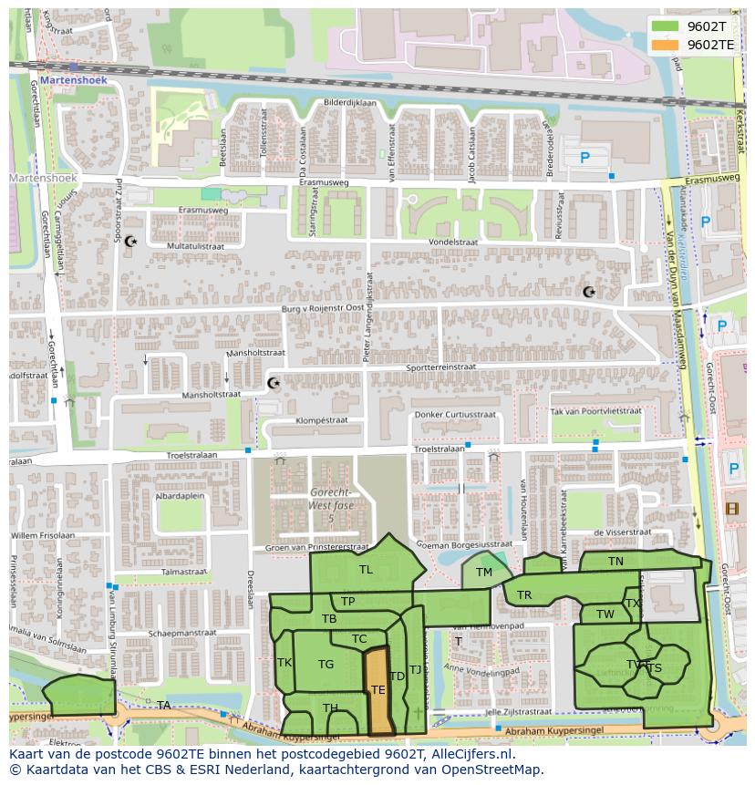 Afbeelding van het postcodegebied 9602 TE op de kaart.