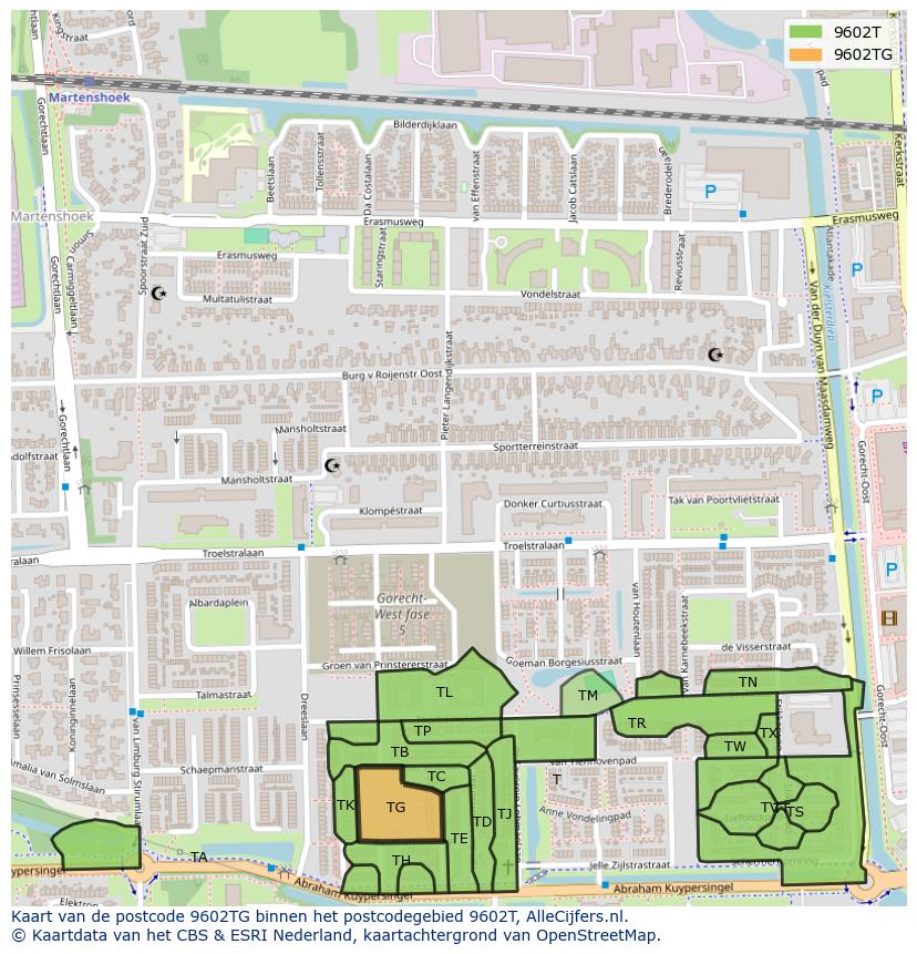 Afbeelding van het postcodegebied 9602 TG op de kaart.