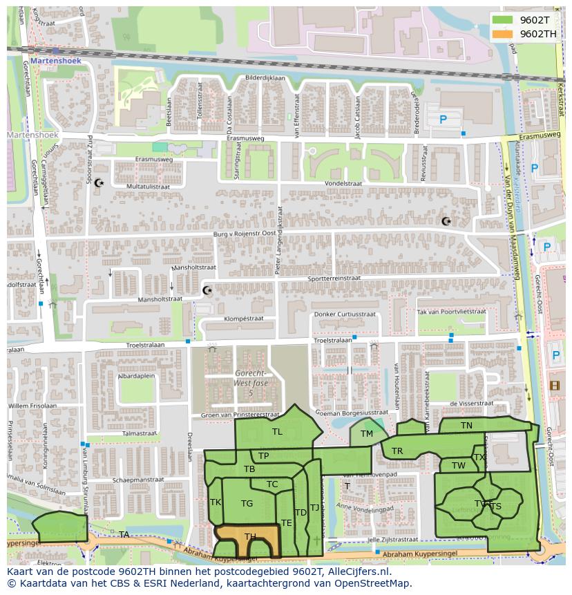Afbeelding van het postcodegebied 9602 TH op de kaart.