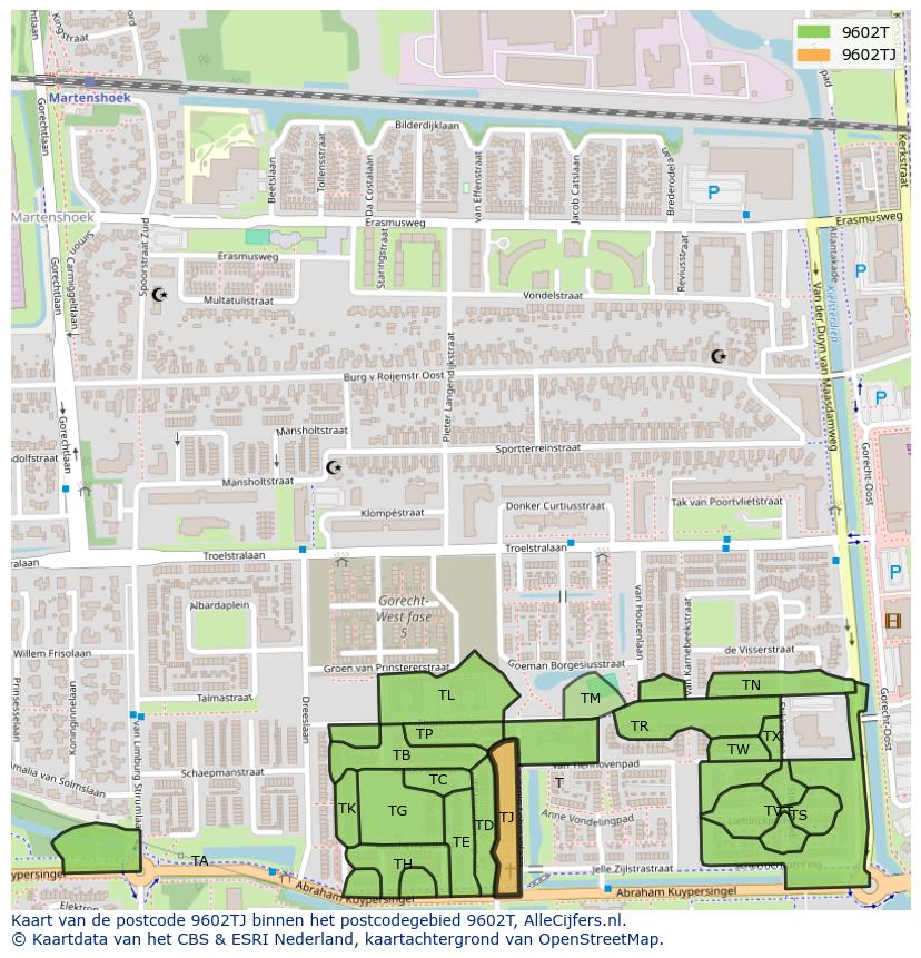 Afbeelding van het postcodegebied 9602 TJ op de kaart.