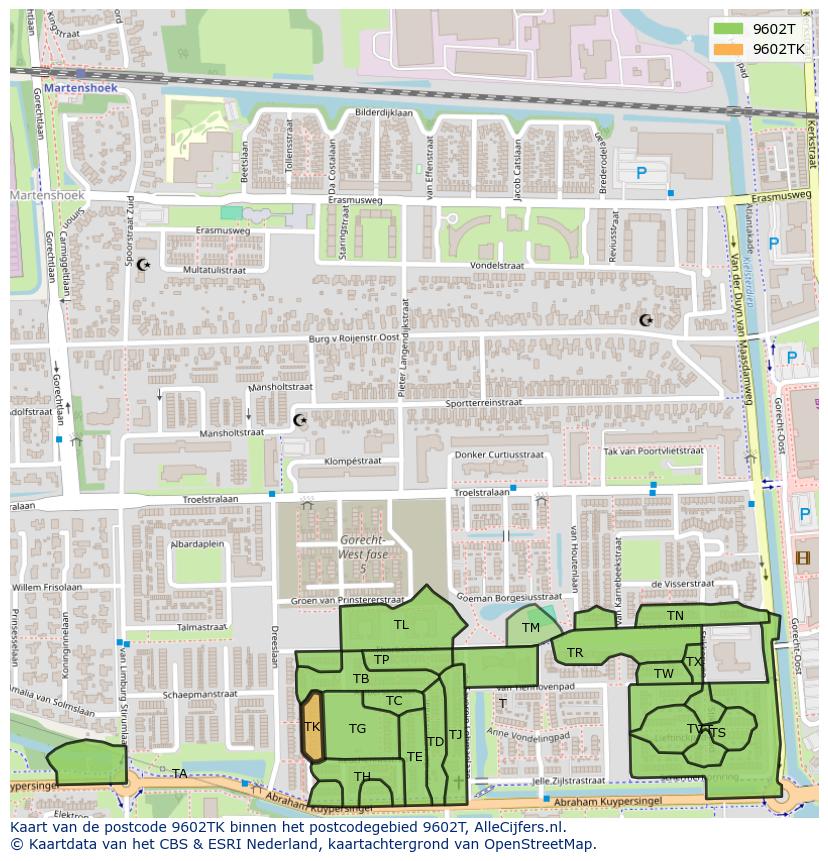 Afbeelding van het postcodegebied 9602 TK op de kaart.
