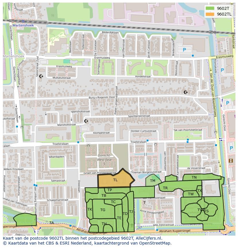 Afbeelding van het postcodegebied 9602 TL op de kaart.