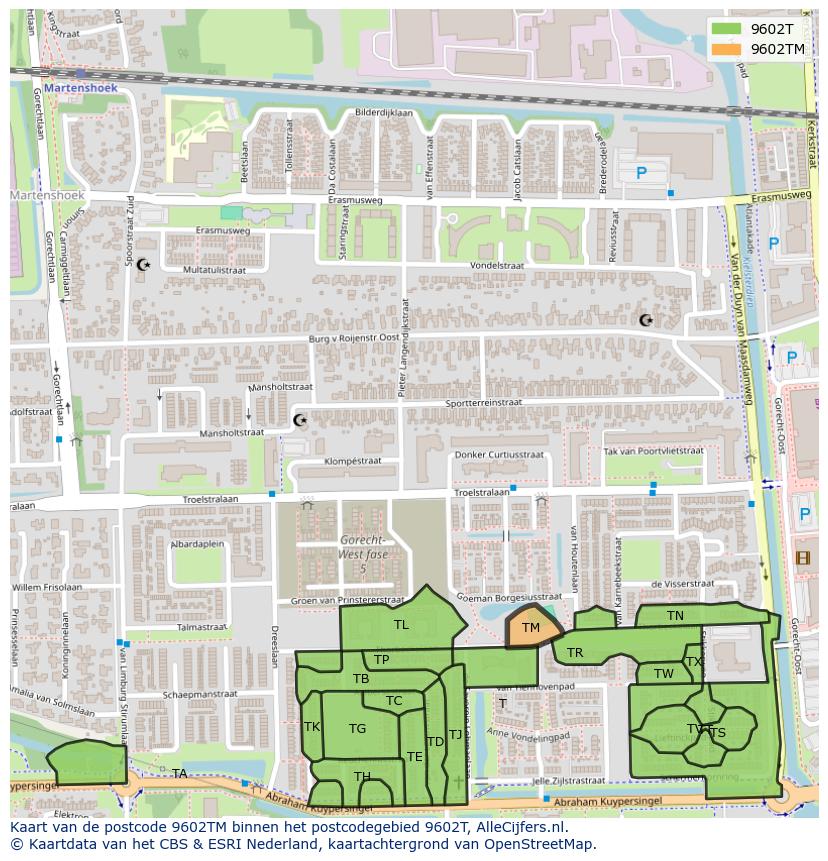 Afbeelding van het postcodegebied 9602 TM op de kaart.