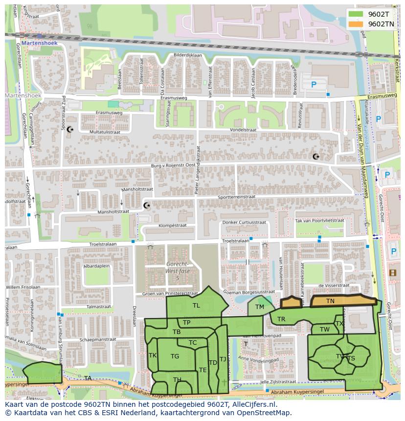 Afbeelding van het postcodegebied 9602 TN op de kaart.