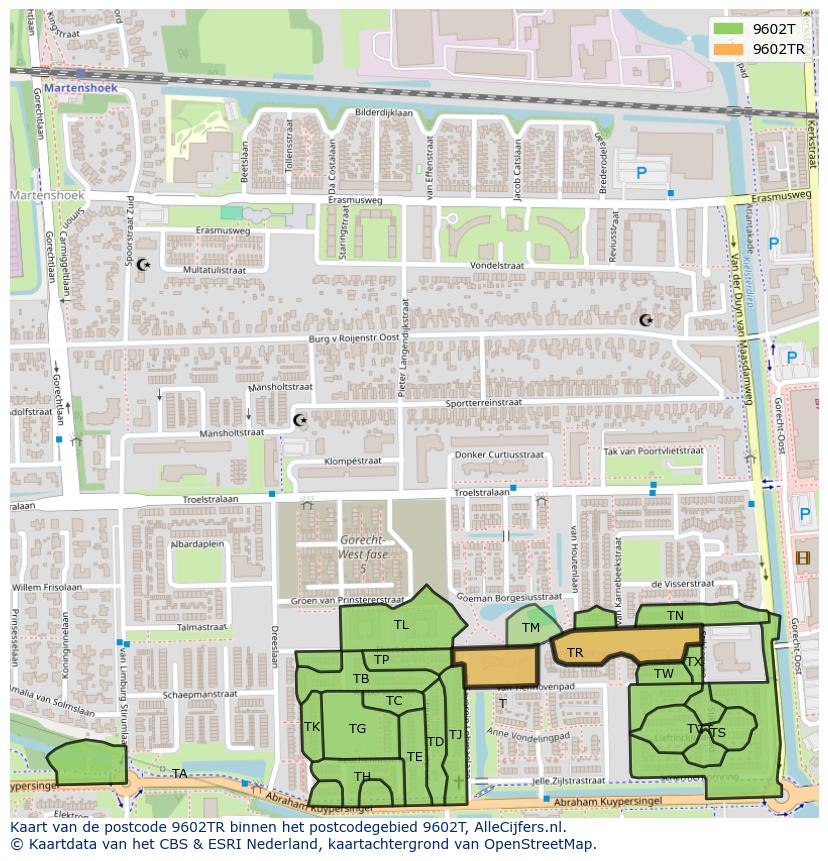 Afbeelding van het postcodegebied 9602 TR op de kaart.
