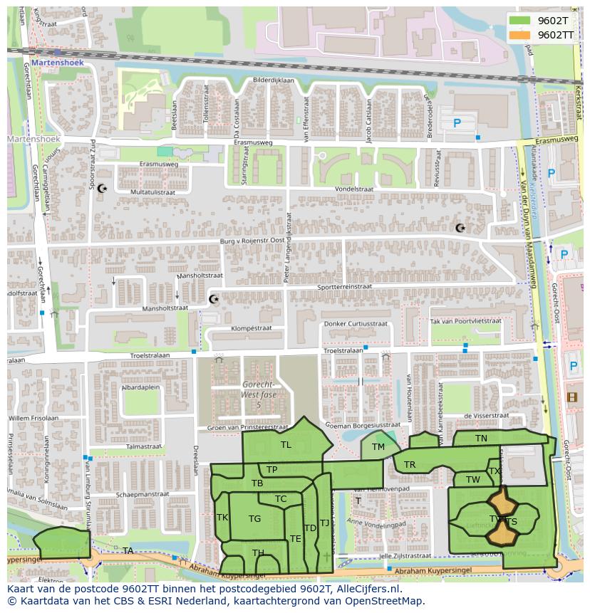 Afbeelding van het postcodegebied 9602 TT op de kaart.