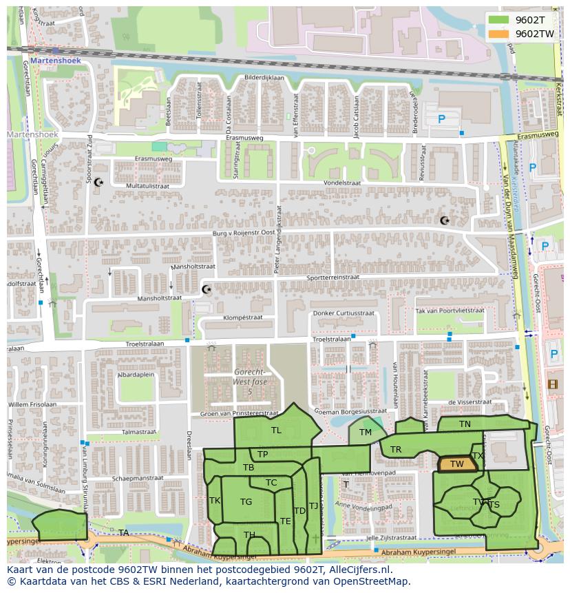 Afbeelding van het postcodegebied 9602 TW op de kaart.