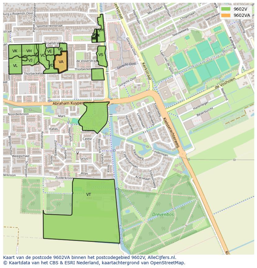 Afbeelding van het postcodegebied 9602 VA op de kaart.