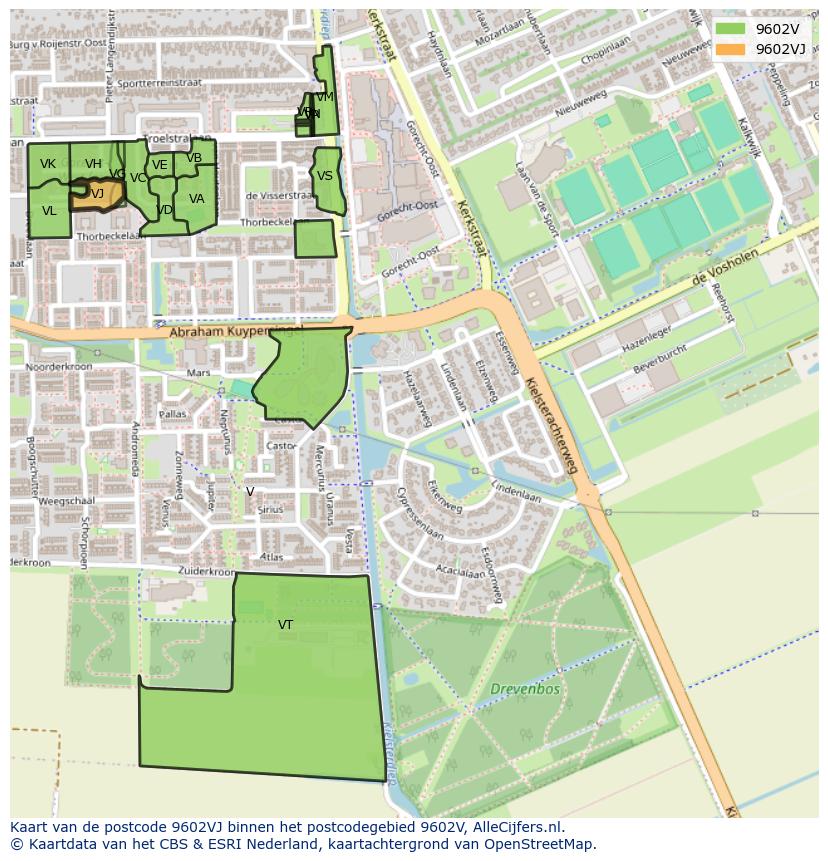 Afbeelding van het postcodegebied 9602 VJ op de kaart.