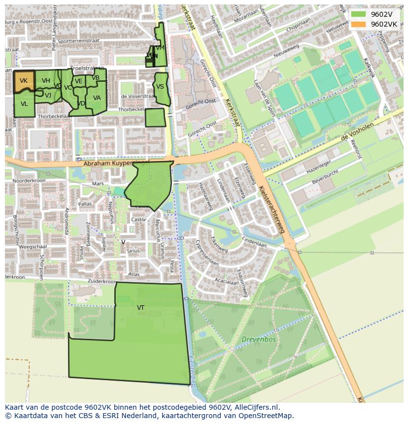 Afbeelding van het postcodegebied 9602 VK op de kaart.
