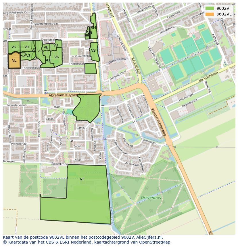 Afbeelding van het postcodegebied 9602 VL op de kaart.