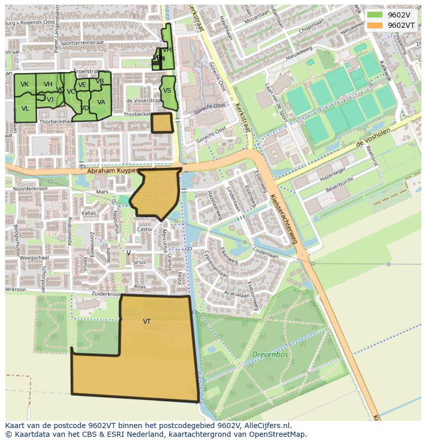 Afbeelding van het postcodegebied 9602 VT op de kaart.