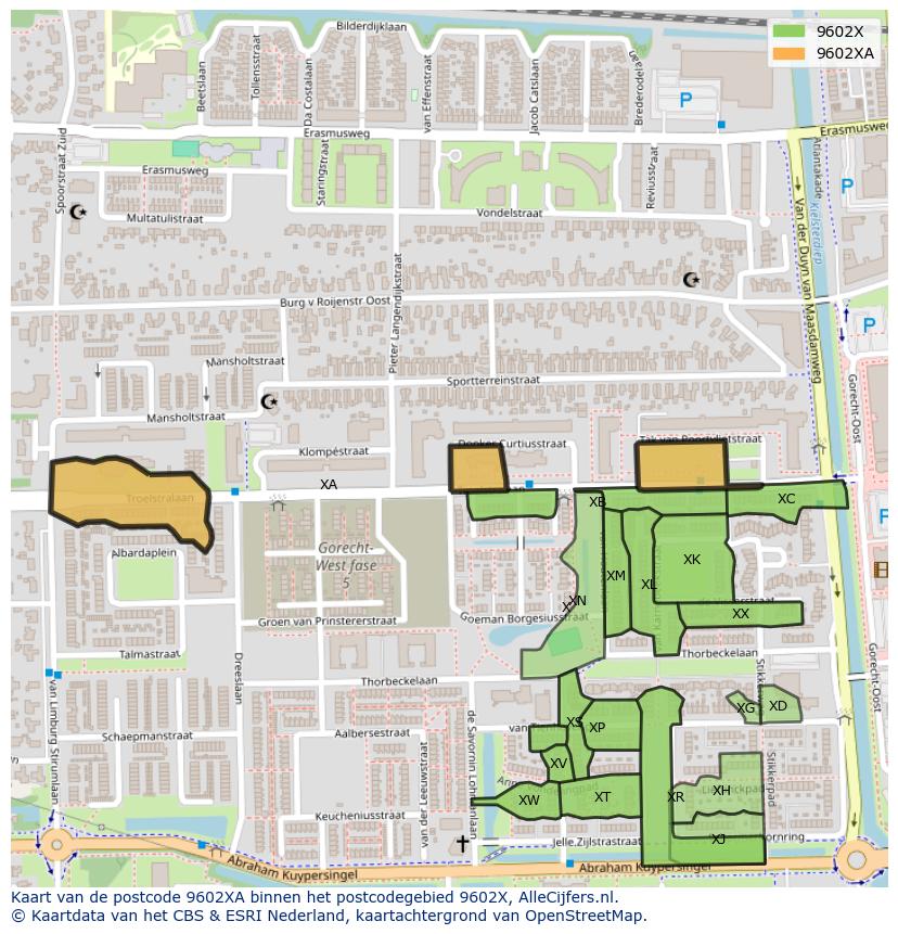 Afbeelding van het postcodegebied 9602 XA op de kaart.