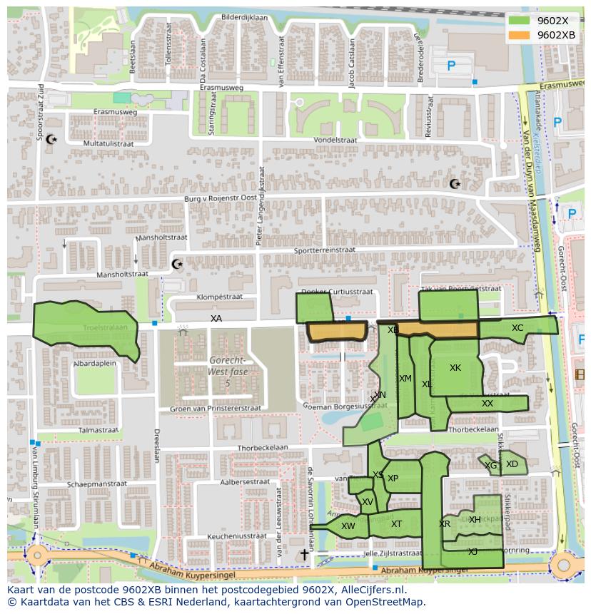 Afbeelding van het postcodegebied 9602 XB op de kaart.