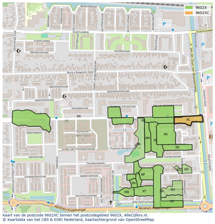 Afbeelding van het postcodegebied 9602 XC op de kaart.