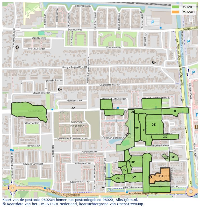 Afbeelding van het postcodegebied 9602 XH op de kaart.