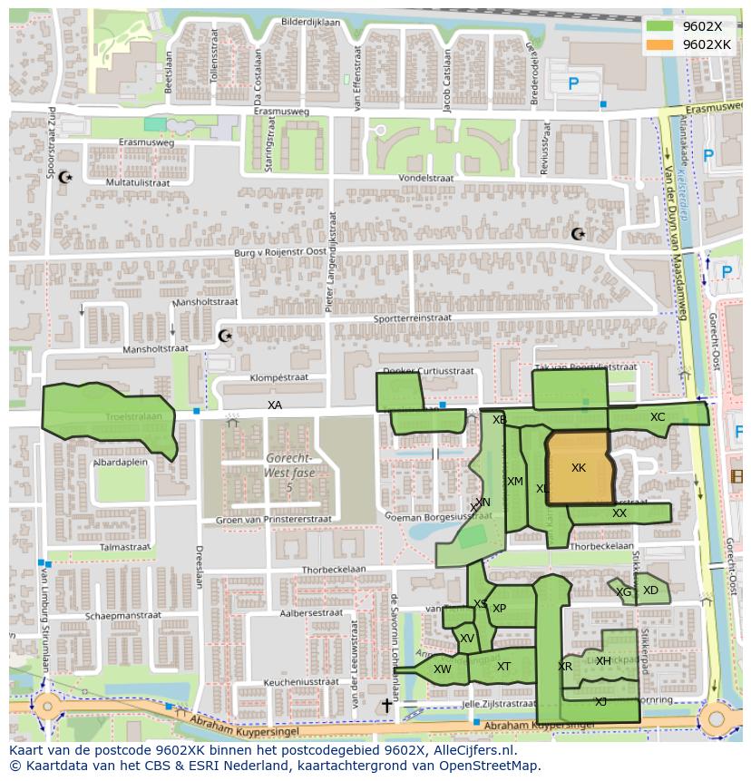 Afbeelding van het postcodegebied 9602 XK op de kaart.