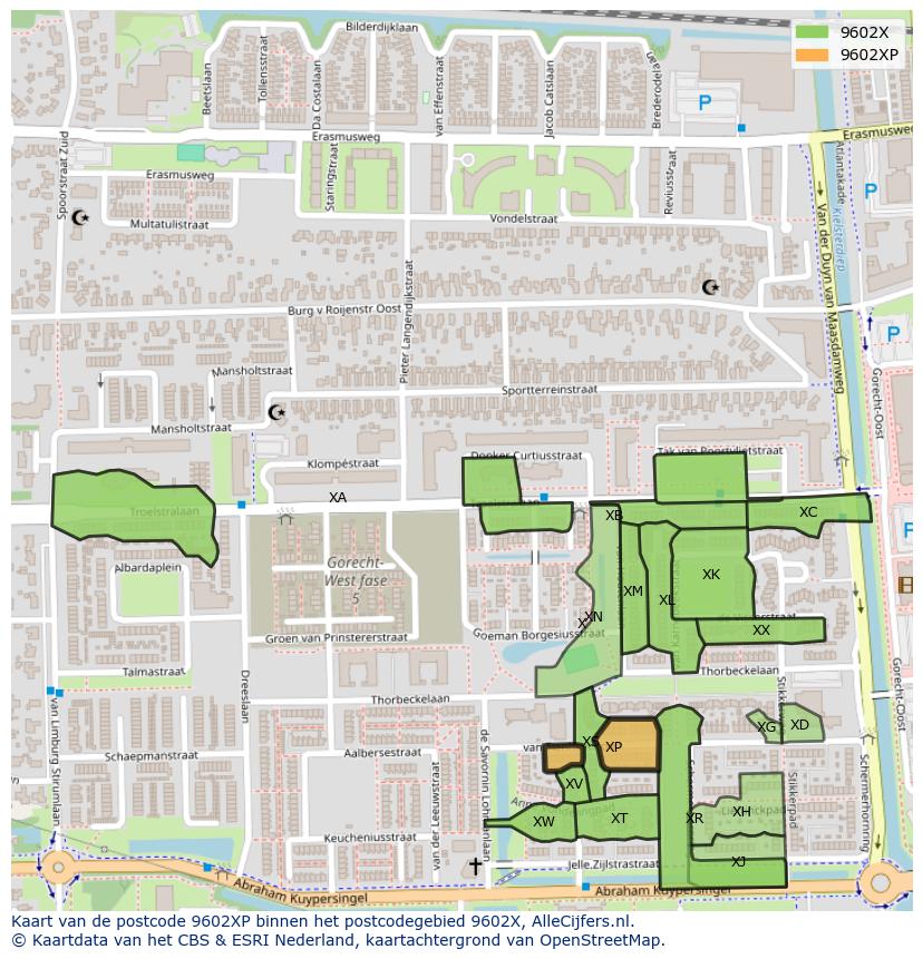 Afbeelding van het postcodegebied 9602 XP op de kaart.