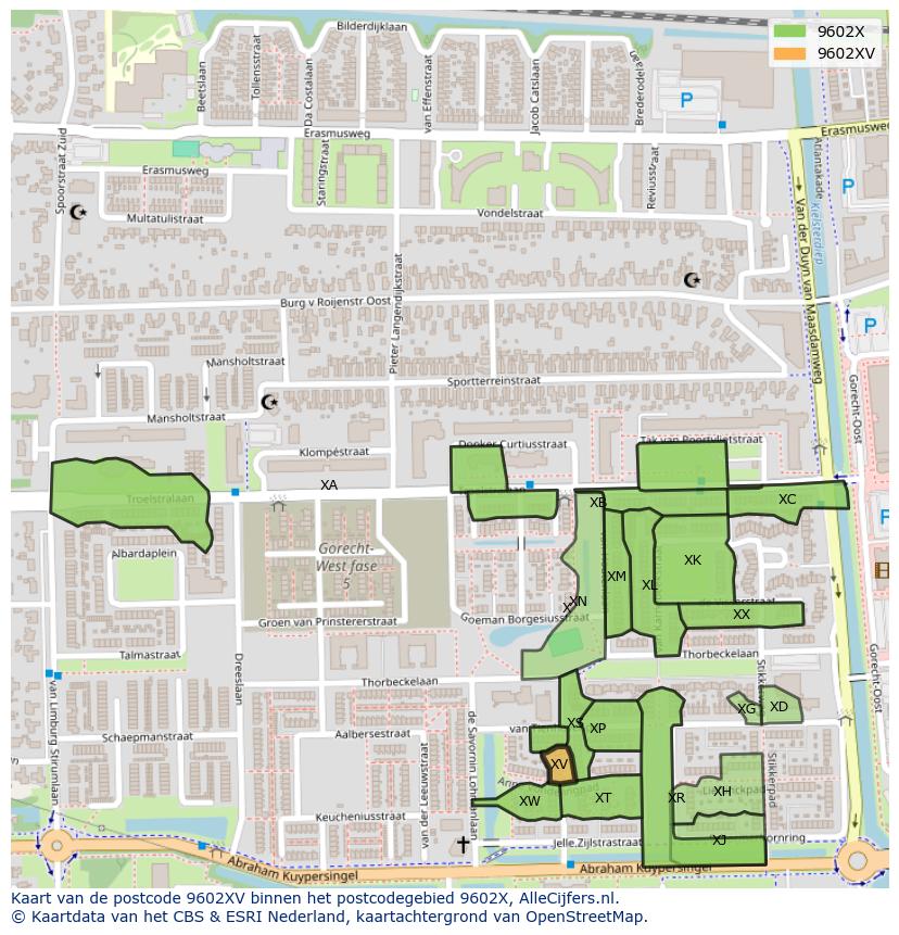 Afbeelding van het postcodegebied 9602 XV op de kaart.