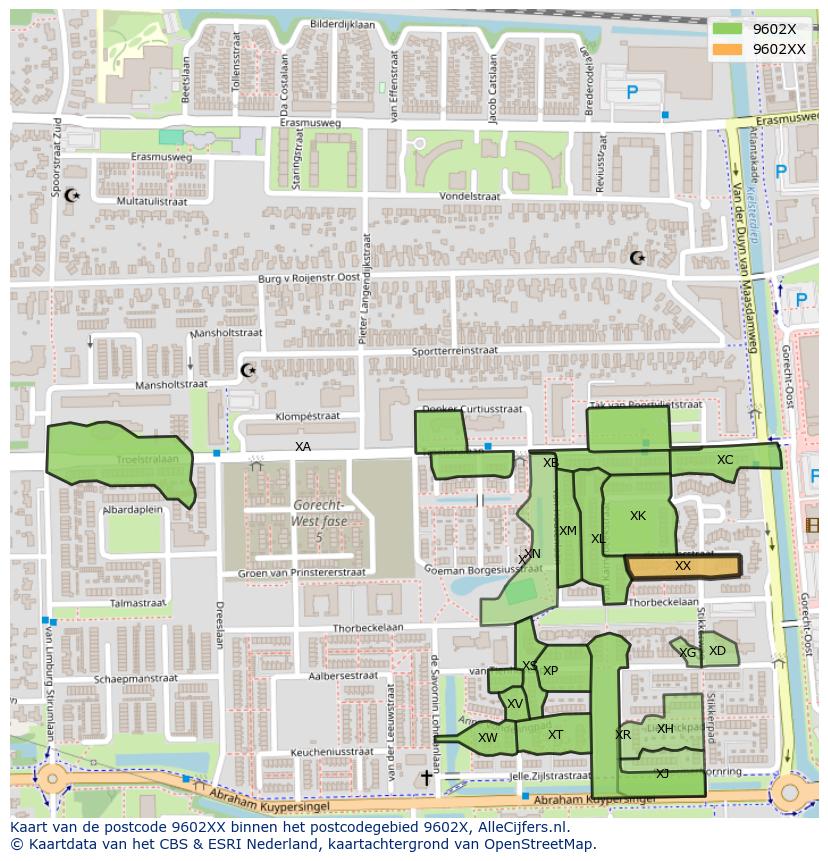 Afbeelding van het postcodegebied 9602 XX op de kaart.
