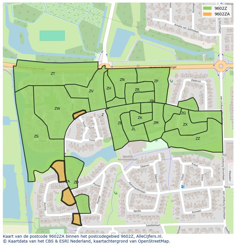 Afbeelding van het postcodegebied 9602 ZA op de kaart.