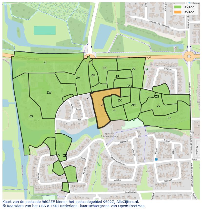 Afbeelding van het postcodegebied 9602 ZE op de kaart.