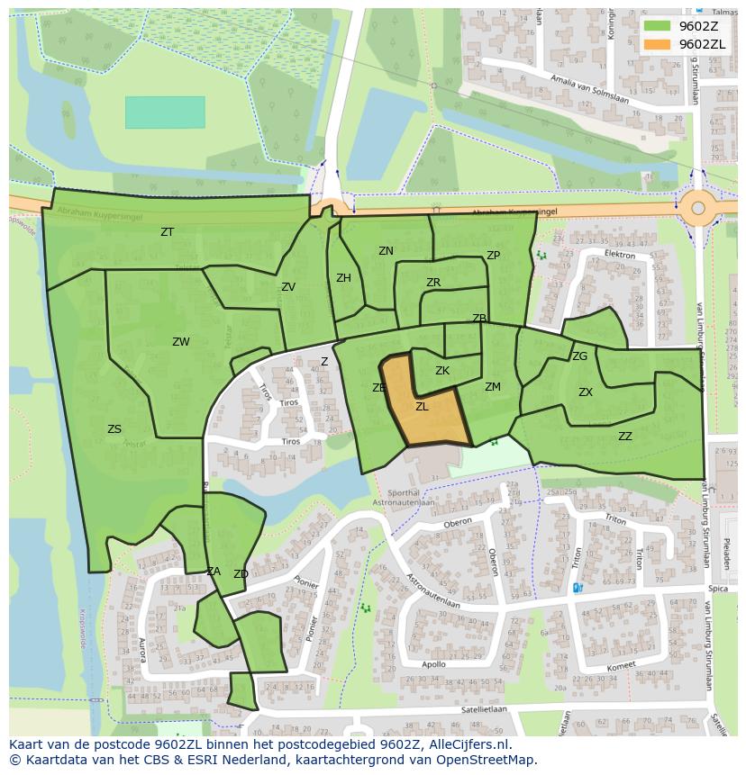 Afbeelding van het postcodegebied 9602 ZL op de kaart.