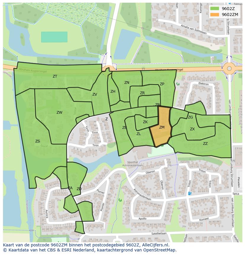 Afbeelding van het postcodegebied 9602 ZM op de kaart.