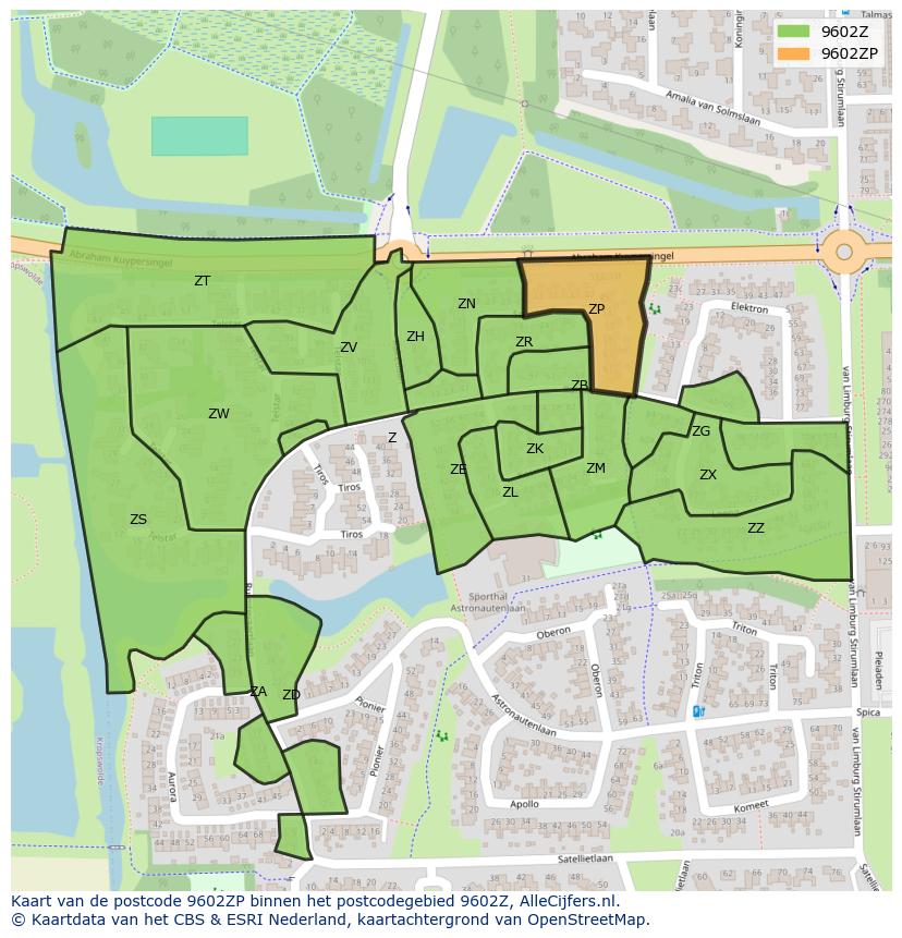 Afbeelding van het postcodegebied 9602 ZP op de kaart.