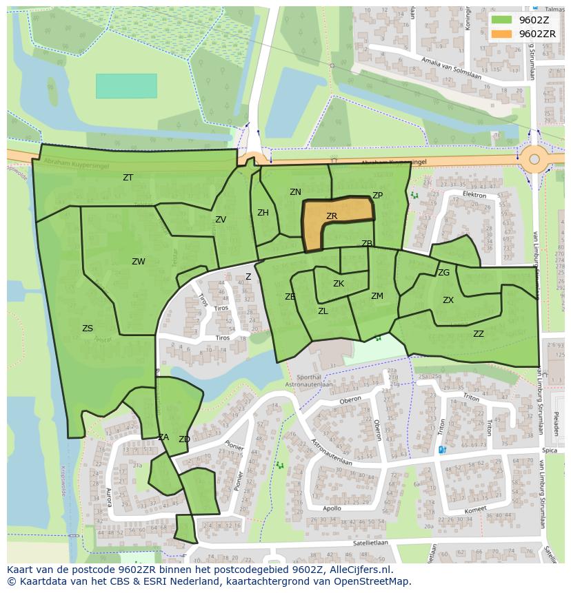 Afbeelding van het postcodegebied 9602 ZR op de kaart.