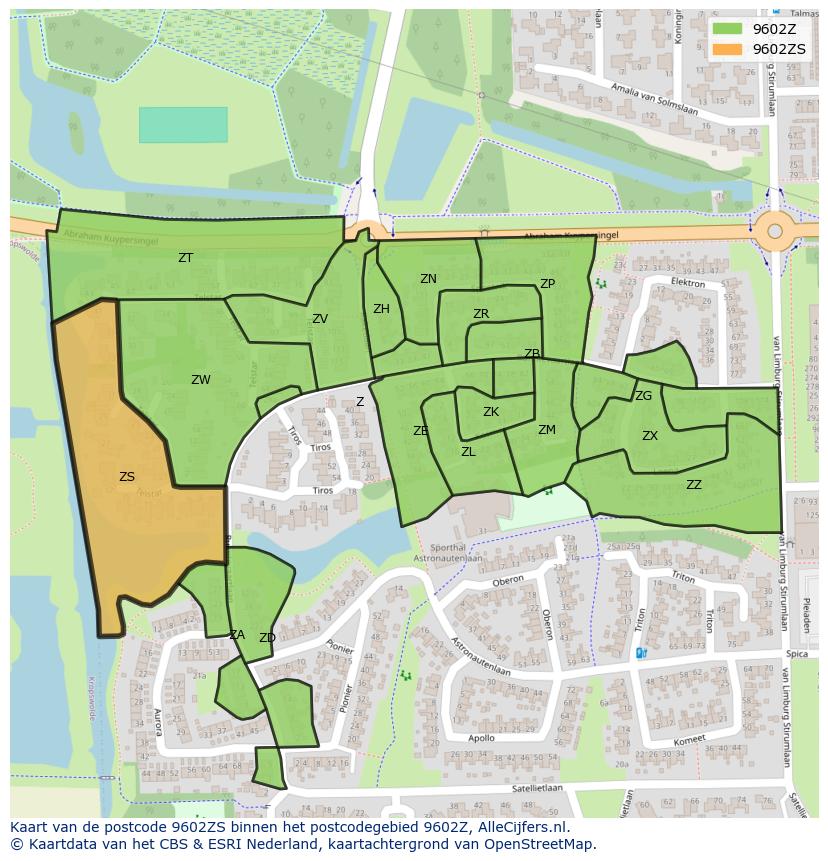 Afbeelding van het postcodegebied 9602 ZS op de kaart.