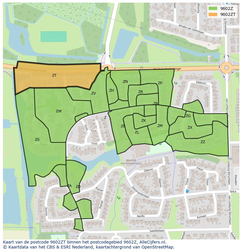 Afbeelding van het postcodegebied 9602 ZT op de kaart.