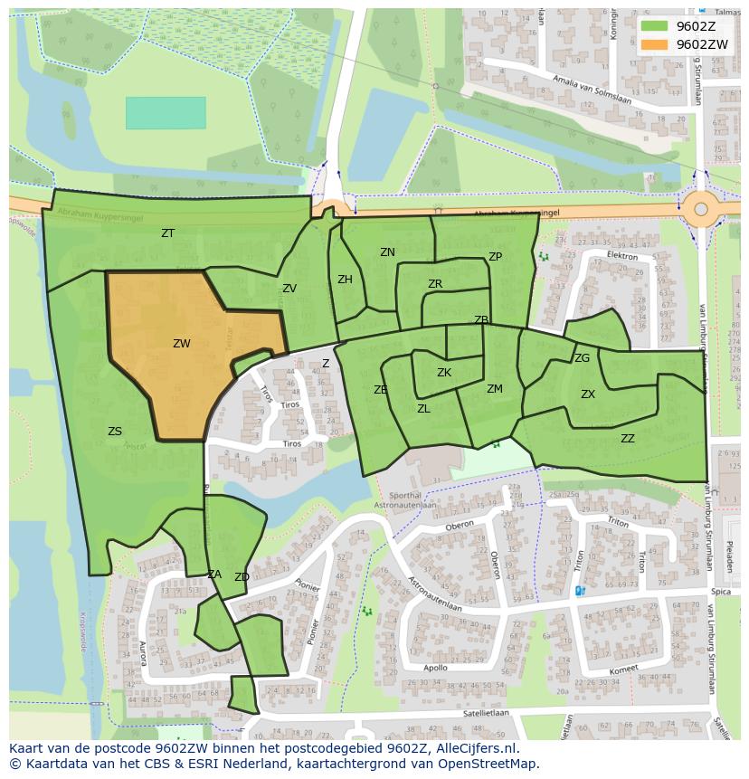 Afbeelding van het postcodegebied 9602 ZW op de kaart.