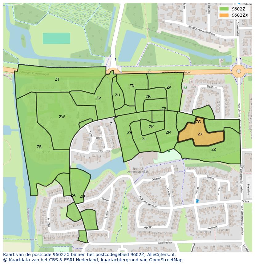 Afbeelding van het postcodegebied 9602 ZX op de kaart.