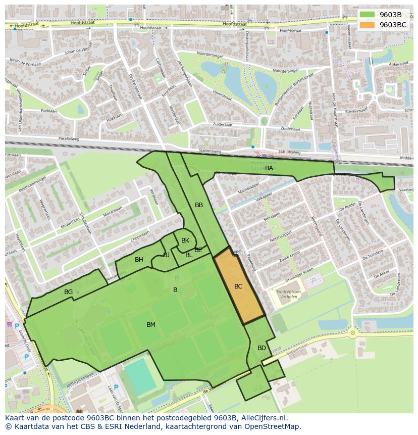 Afbeelding van het postcodegebied 9603 BC op de kaart.