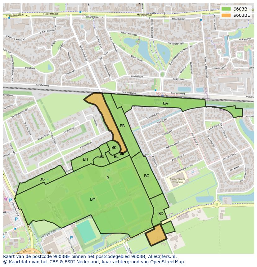 Afbeelding van het postcodegebied 9603 BE op de kaart.
