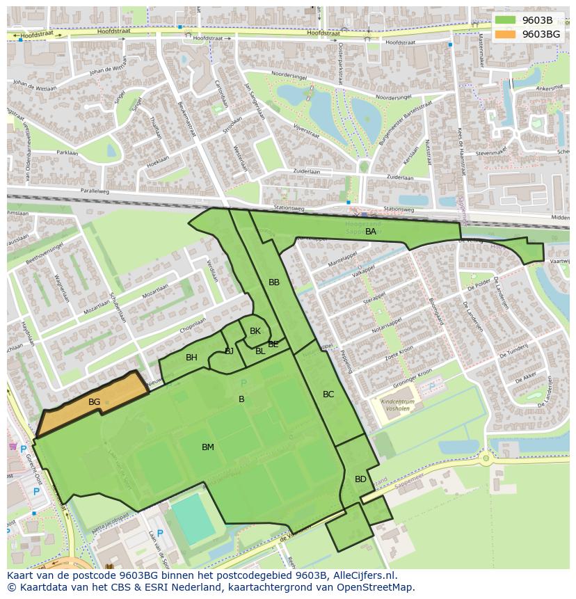 Afbeelding van het postcodegebied 9603 BG op de kaart.