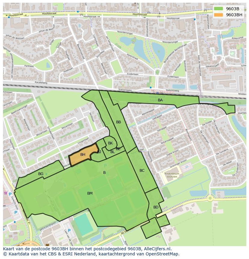 Afbeelding van het postcodegebied 9603 BH op de kaart.