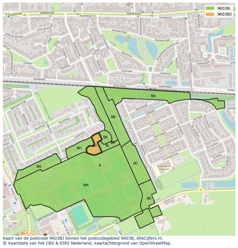 Afbeelding van het postcodegebied 9603 BJ op de kaart.