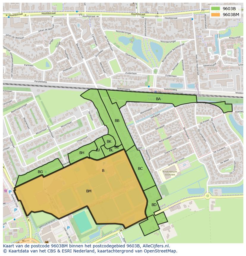 Afbeelding van het postcodegebied 9603 BM op de kaart.