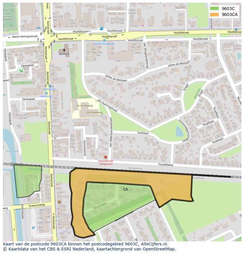 Afbeelding van het postcodegebied 9603 CA op de kaart.