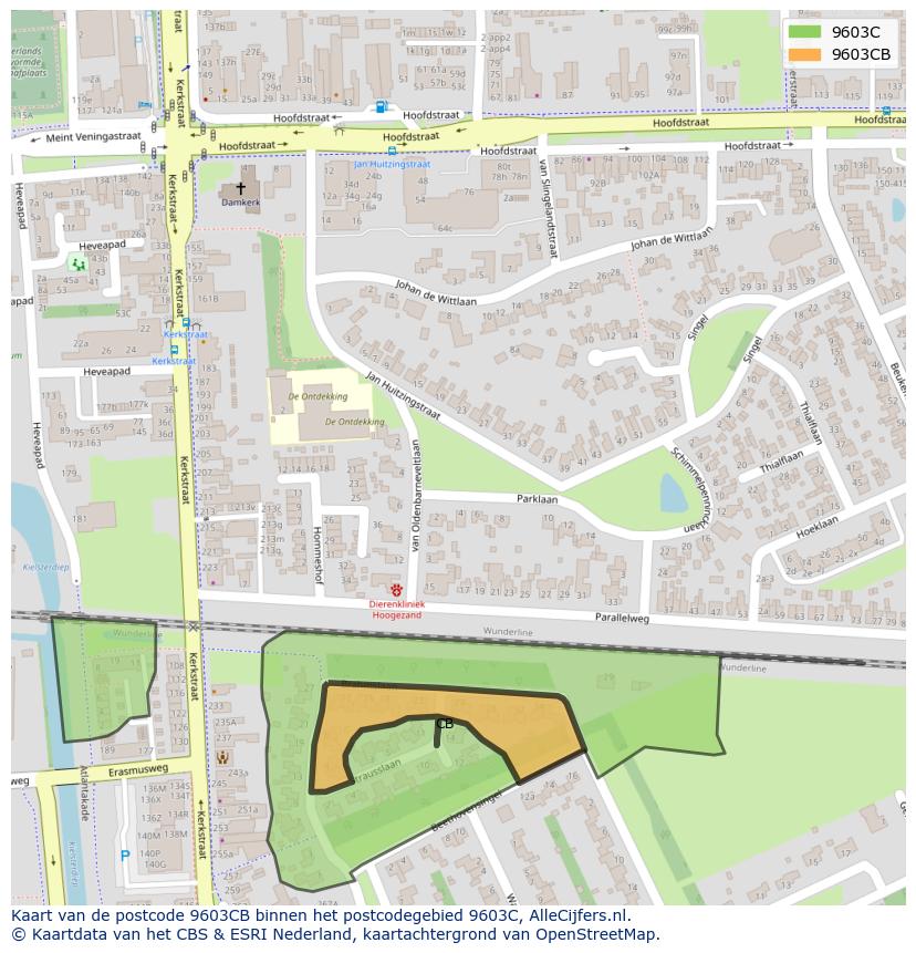 Afbeelding van het postcodegebied 9603 CB op de kaart.