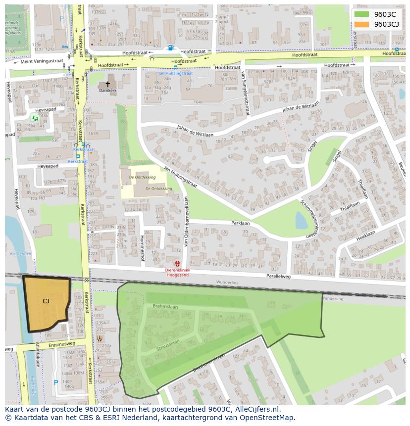 Afbeelding van het postcodegebied 9603 CJ op de kaart.
