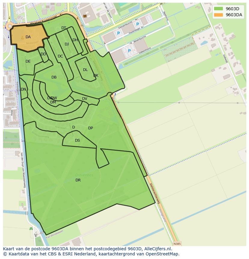 Afbeelding van het postcodegebied 9603 DA op de kaart.