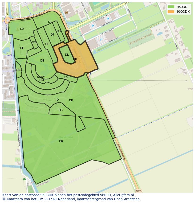 Afbeelding van het postcodegebied 9603 DK op de kaart.